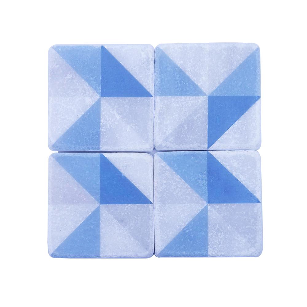 Geometrik Mavi Desenli Mermer Bardak Altlığı