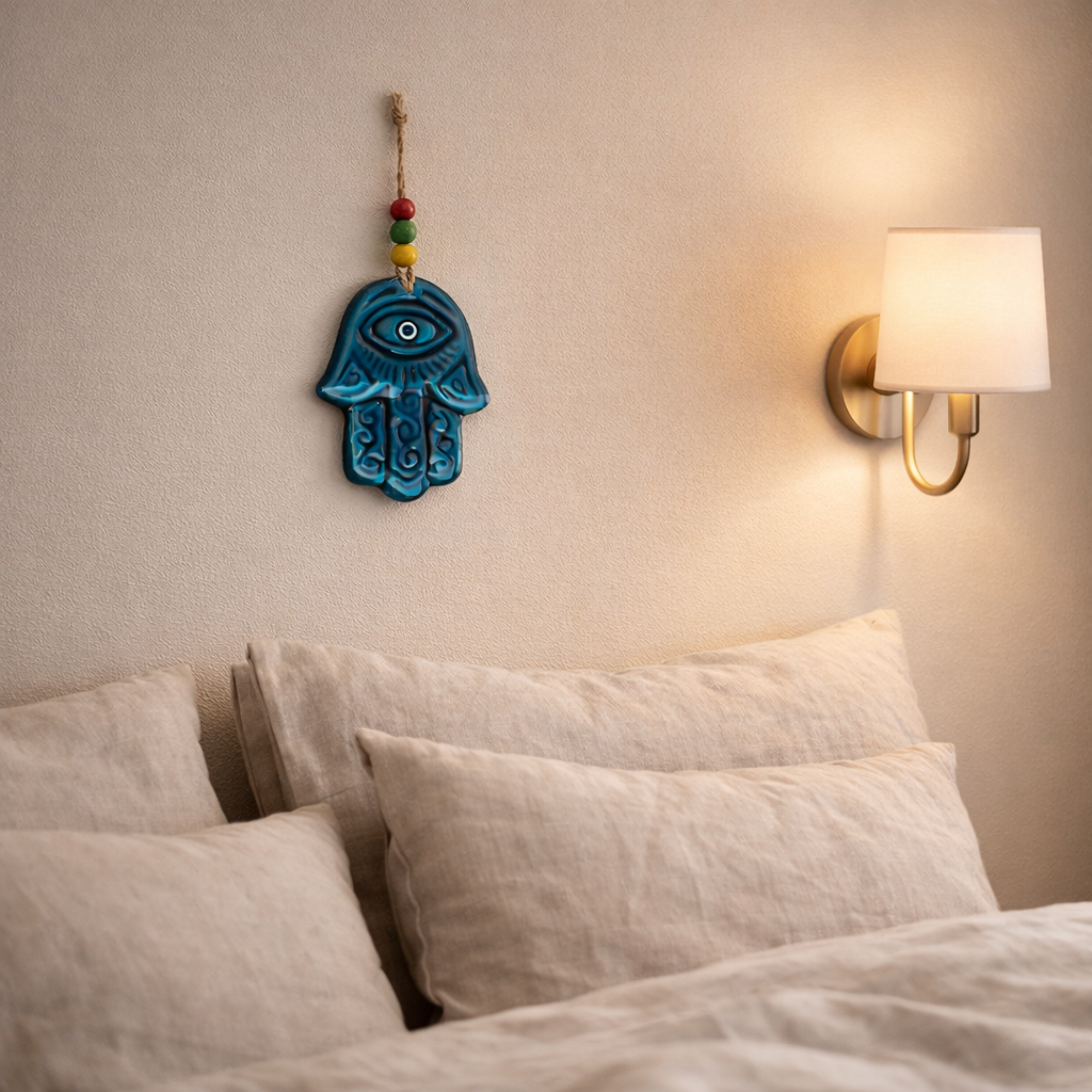 Turkuaz Seramik Gözlü El (Hamsa) Duvar Süsü