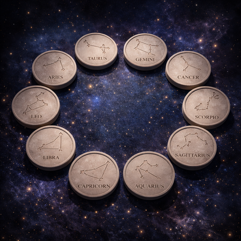 12’li Burç Bardak Altlığı Seti – El Yapımı Beton Zodiac Koleksiyon