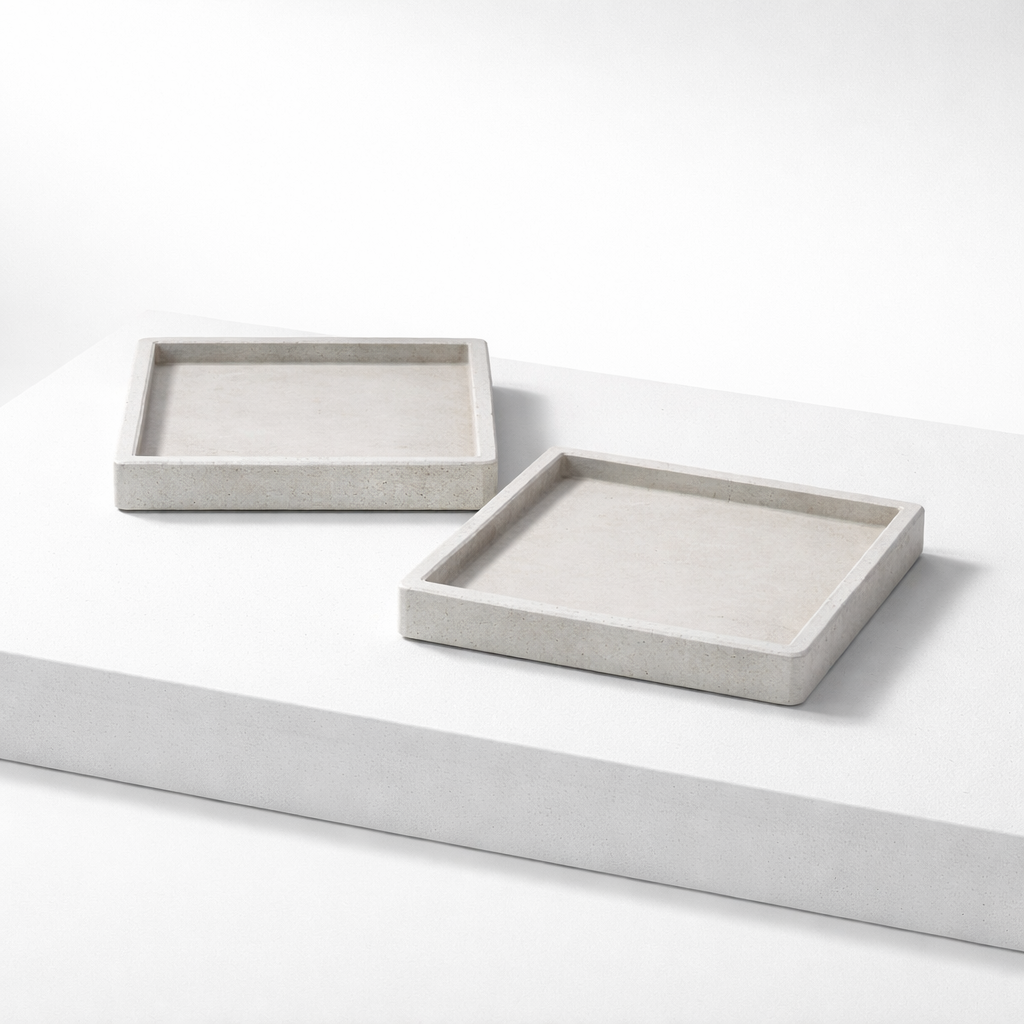 El Yapımı Kare Beton Bardak Altlığı Seti – Minimal & Modern Masa Dekoru