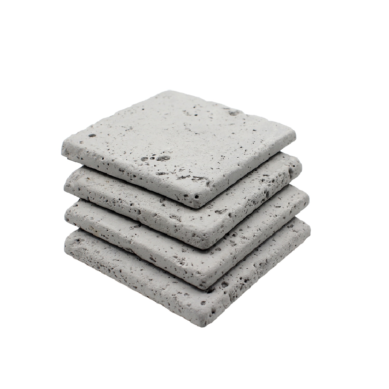 Kare Naturel Beton Bardak Altlığı 4’lü Set – El Yapımı Minimal Ofis & Ev Dekoru