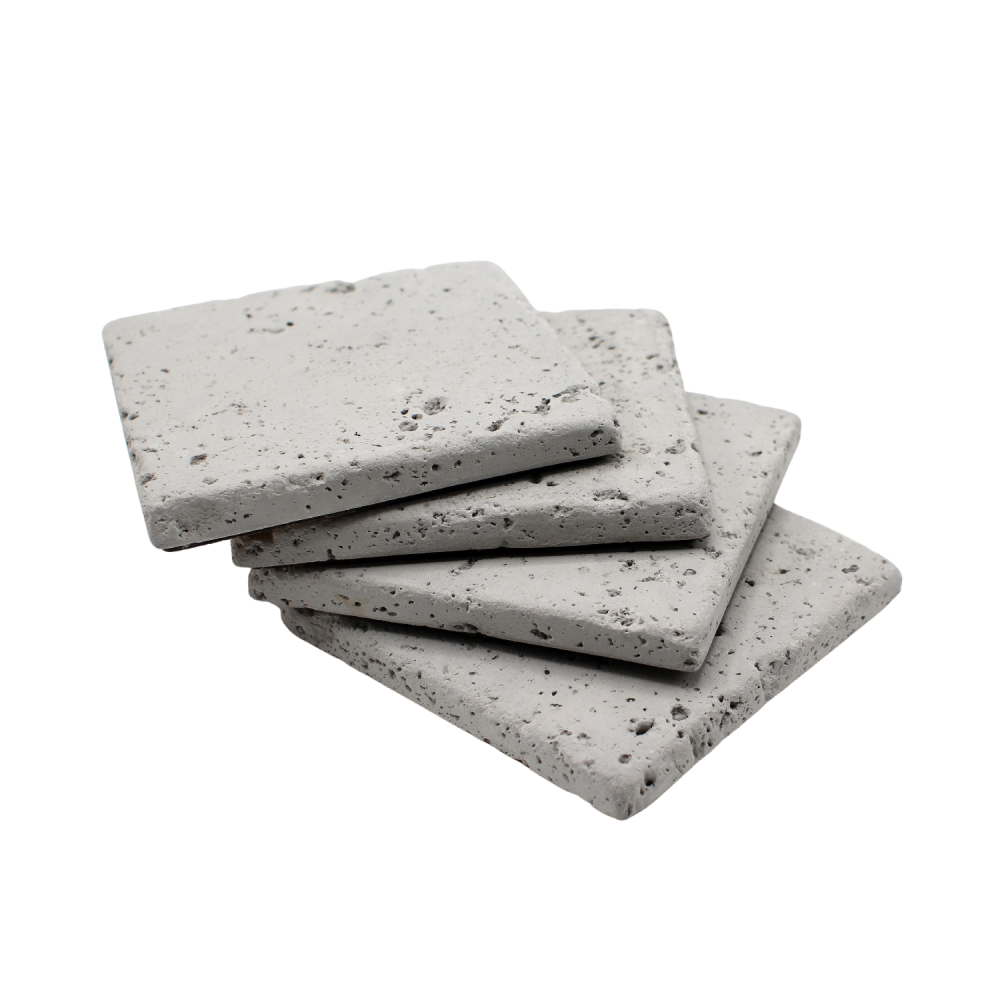 Kare Naturel Beton Bardak Altlığı 4’lü Set – El Yapımı Minimal Ofis & Ev Dekoru