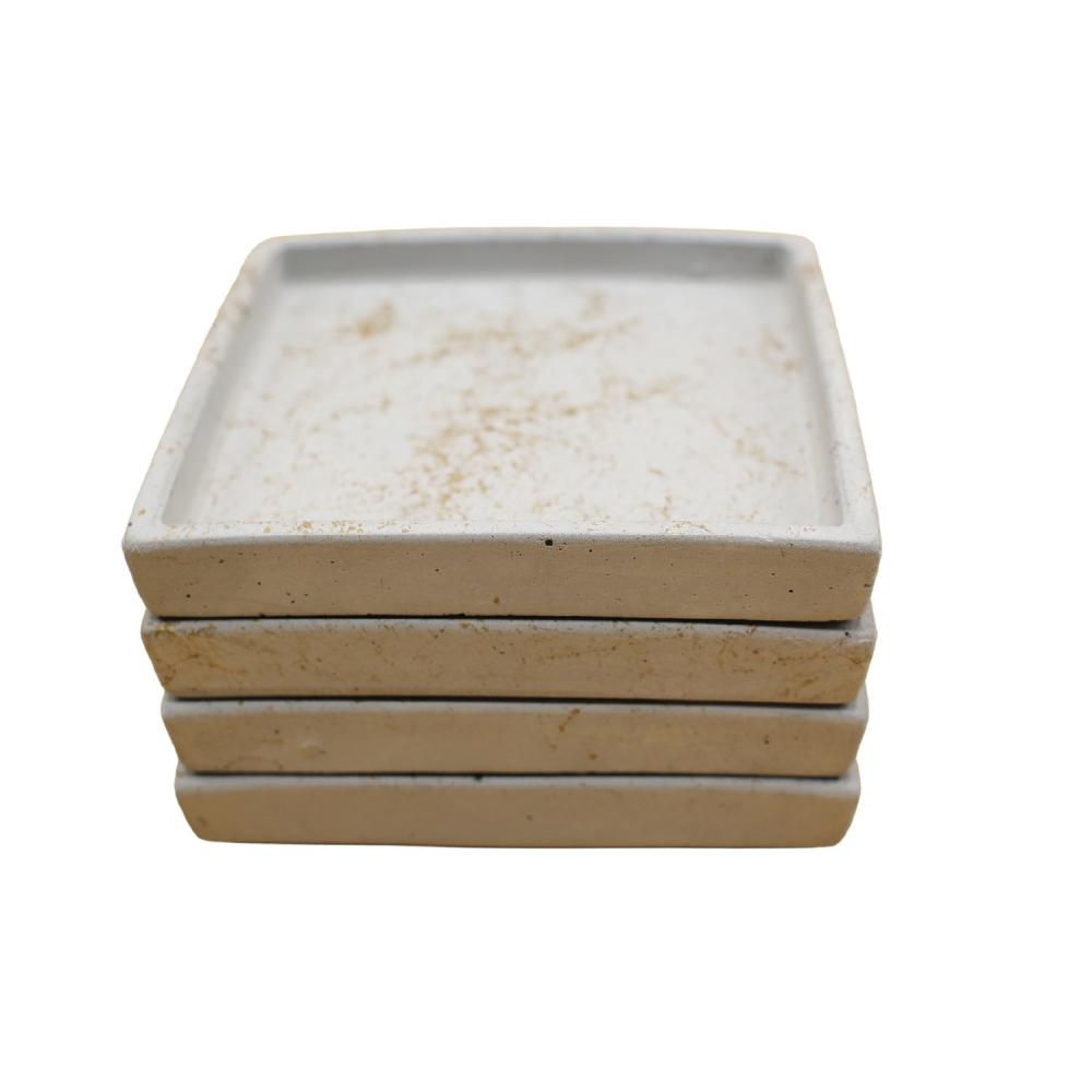 El Yapımı Kare Beton Bardak Altlığı Seti – Minimal & Modern Masa Dekoru