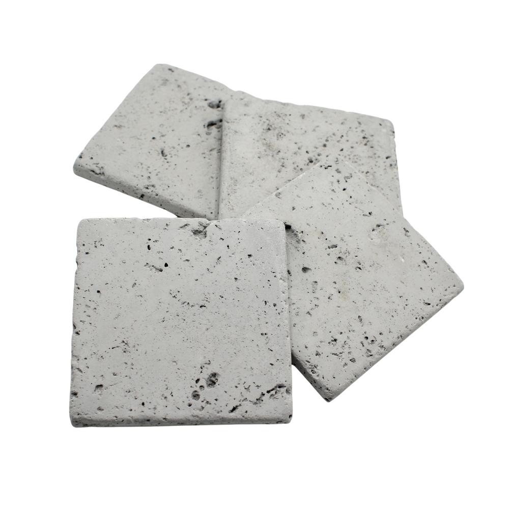 Kare Naturel Beton Bardak Altlığı 4’lü Set – El Yapımı Minimal Ofis & Ev Dekoru