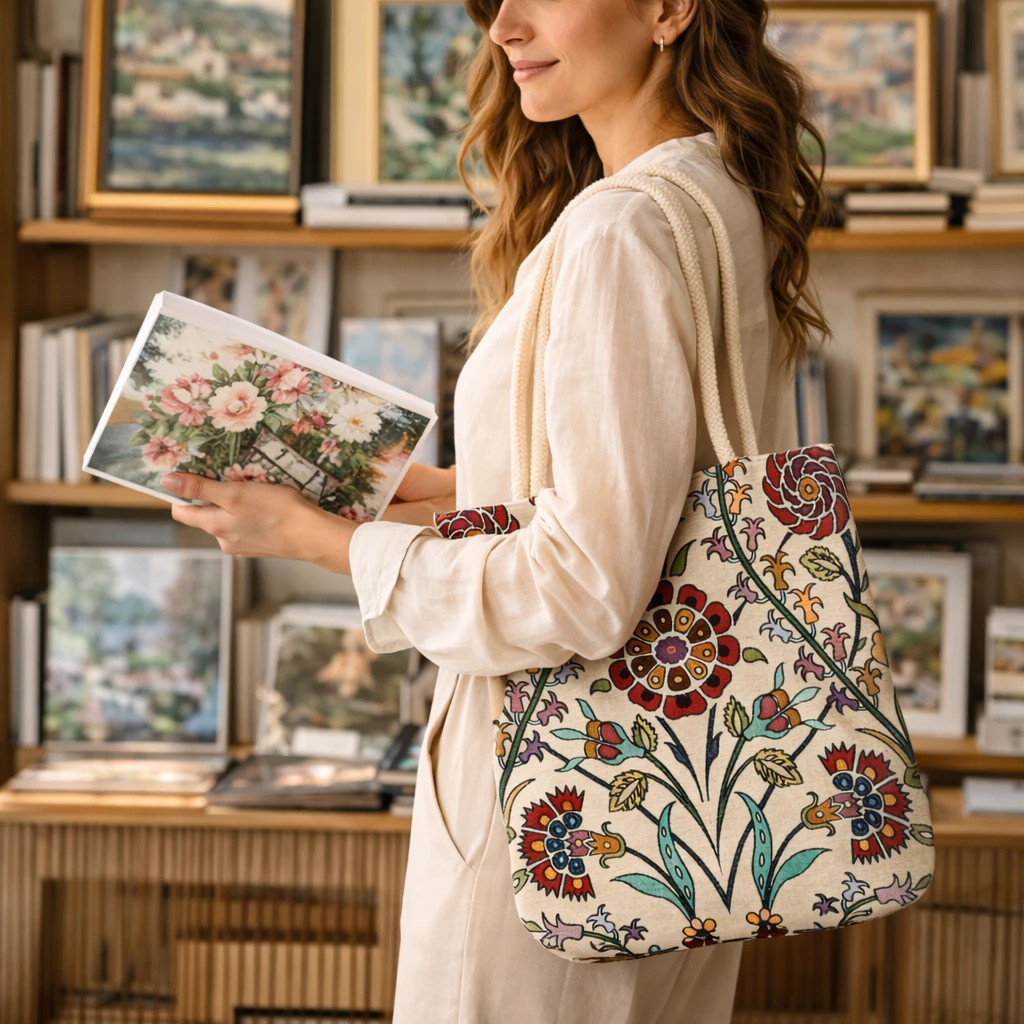 Goblen Kumaş Heybe Çanta | Çiçek Motifli Model GBLN-3520