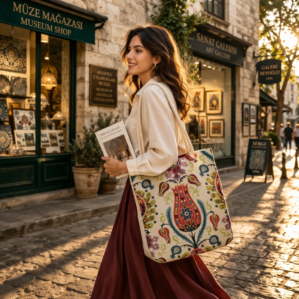 Lale Motifli Goblen Kumaş Heybe Çanta | Model: GBLN-3530