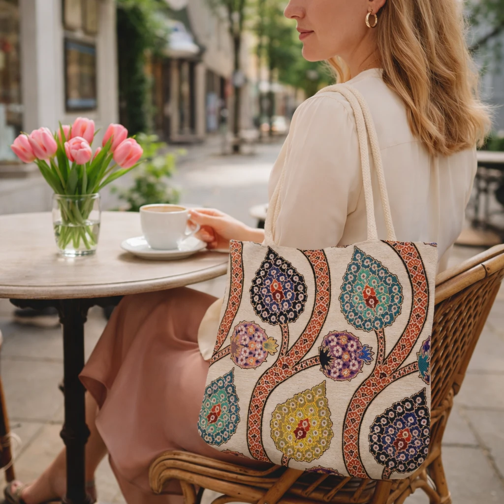 Osmanlı Lale Motifli Goblen Kumaş Heybe Çanta | Model: GBLN-3540